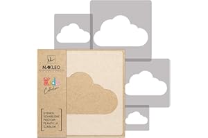 NAKLEO Stencil di Pittura per Bambini, Set di 5 Pezzi da 9x9 a 34x34cm Nuvola Nube Nimbus, Modelli Plastica e Riutilizzabili di Stanza Decorazione, Sagome DIY Fai-da-te, Mobili Muro Legno