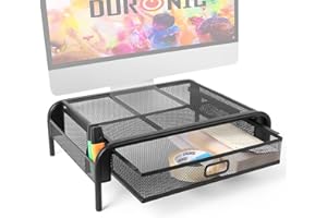 Duronic DM072 Lapdesk pour ordinateur portable en aluminium avec tiroir de 26 x 33 cm Support pour moniteur Rehausseur d’écran et d’ordinateur portable pour espace de rangement ergonomique