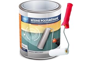 ATOUT RÉSINES Résine polyuréthane brillante 750 ml mono- composant, incolore, vernis, vitrificateur, protection polyvalente, multi-usages et son rouleau adapté à la bonne application de la résine. 750 ML Brillant