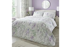 Dreams & Drapes - Purple Wisteria Bedspread (230cm X 200cm) - Soft Touch - Purple Floral Quilted Bedspreads - Lavender Floral Blanket/Bed Cover for Bed - Matching Duvet Cover & Curtains Available