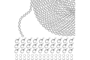 Kurtzy Catena per Collane Fai da Te Argentata - Catenella Collana a Maglie in Ferro 10 m x 2,5 mm, 30 Ganci per Braccialetti Fai da Te e 30 Anelli di Salto - Catenine per Collane, Bracciali e Ciondoli