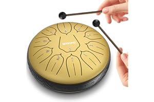 SEVKUMZ Tragbare Mini Stahlzungentrommel 15 CM (6 Zoll) - 11-Ton Handpan Instrument mit Schlägeln für Meditation, Yoga & Kinder | Professionelle D-Dur Stimmung