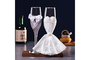 YUEMING Bicchieri da Champagne, Flute Champagne Matrimonio, Coppa da Champagne, Confezione Regalo Flute Sposi Set di 2 Flute da Champagne per Fidanzamento, Ricevimento di Nozze(Bianco)