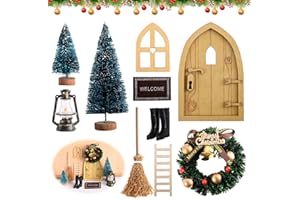 Abnaok Wichtel Set Weihnachten Komplett, Wichteltür Set, Miniatur Wichtelhaus Wichteltür Nissedor mit Zubehör Stiefel Laterne Weihnachtsbaum Dekokranz Holzleiter Wichtelbesen für Weihnachten