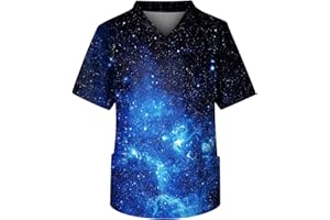 ROSENNIE Kasacks Herren Pflege V-Ausschnitt Musterdruck Bunte Kasacks Pflege Kurzarm Schlupfhemd Mit Taschen Locker Kasackhemd Freizeitshirt Leichte Arbeitshemd Sommerhemd Regular Fit Kompressionsshirt