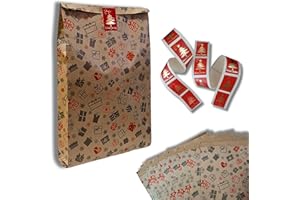 GRUPO DARIK 12 Sobres Papel Regalo Infantil 35x20x6 cm+16 etiquetas navidad|Sobres Kraft para Navidad|Papel Navideño,Decoración del Árbol y Hogar|Kit de Envolver regalos Reyes Magos y Christmas Wrap (Regalos)