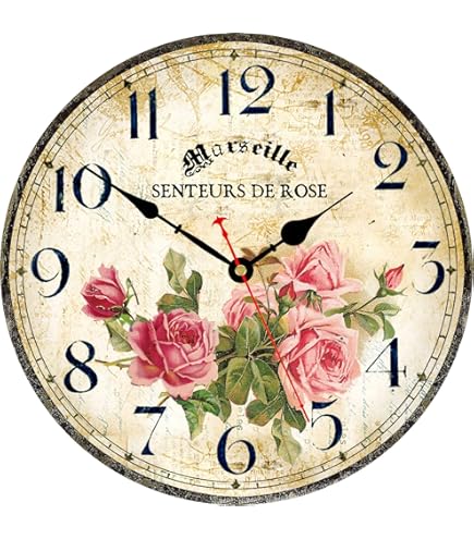 Orologio da parete decorativo silenzioso senza ticchettio per neonata, rosa, con fiori e nome, rotondo, in legno, per camera da letto, soggiorno