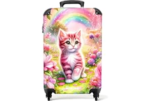NoBoringSuitcases.com Valise Enfant, Bagages Enfant Fille, Valise Cabine 55x35x25cm (Chaton - Rose)