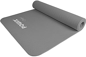 ‎POWRX POWRX Deluxe Yogamatte (Cool Gray 173 x 61 x 0,5 cm) - rutschfest - TPE umweltfreundlich | Gymnastikmatte TPE | Trainingsmatte | Pilates-/Übungsmatte | Hautfreundlich