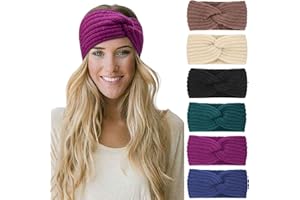 DRESHOW 6 Pièces Bandeau Cheveux pour Femme Bandeaux Hiver Serre-Tête Tricoté Oreille Réchauffeur Chaud Noué Bande Elastique Cheveux