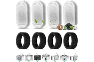 MUKKELA Filtri Fontanella per Gatti, 4 Pezzi di Filtro a Carbone & 4 Pezzi di Filtro a Schiuma Filtri da fontana ad acqua gatto per 3.2L Fontana in Acciaio Inox Tripla Filtrazione Filtri di Ricambio