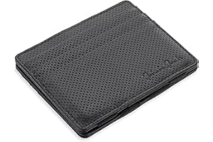 Jaimie Jacobs Portafoglio Magico, Magic Wallet Flap Boy Slim - l'Originale - Protezione RFID, Portafoglio Uomo Piccolo, Porta Carte di Credito, Porta Tessere (Pelle Traforata Nero)