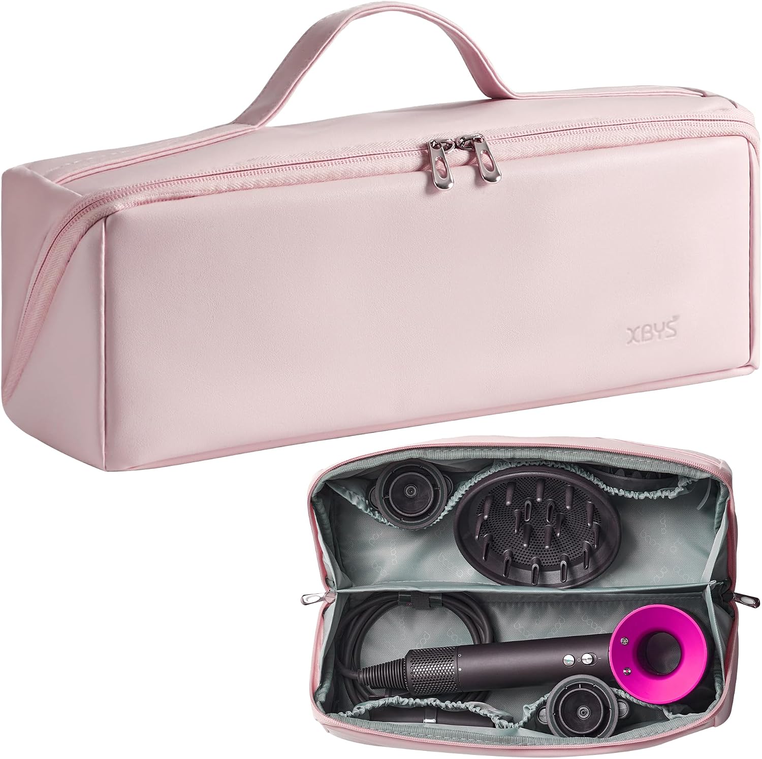 Veki Bolsa de Viaje Portátil para Secador de Pelo, Bolsa de Almacenamiento Compatible con Dyson Airwrap Styler, Dyson Supersonic y Shark, Funda Transporte para Secador de Pelo y Accesorios (Rosa)