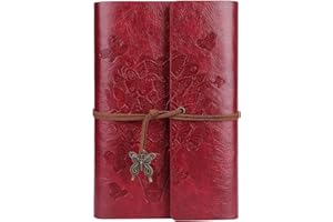 OMEYA Leder Notizbuch Tagebuch, Nachfüllbares Tagebuch für Frauen Mädchen, liniert Retro Reisende Tagebuch A6 13 x 18,5 cm(rot)