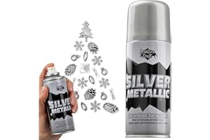KreativeKraft Spray Peinture Métallique Argent ou Or 250ml, Décoration Noël Festive, Bombe Peinture Arbres et Bricolage (Argent)