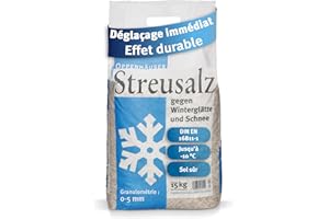 OPPENHÄUSER Sel de déneigement 15kg : efficacité immédiate et durable contre le verglas, sel d épandage pour trottoirs, allées et parkings, granulométrie M, conforme DIN EN 16811-1, qualité premium