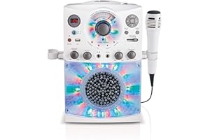 Singing Machine SML385UBK Bluetooth Karaoke System with LED Disco Lights, CD+G, USB and Microphone - White