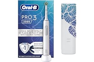 Oral-B Pro 3 3500 Brosse À Dents Électrique, Avec Capteur De Pression Pour Protéger Les Gencives, 3 Modes De Nettoyage, 1 Manche Blanc, 1 Étui De Voyage, 1 Brossette Ronde De Rechange