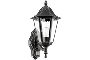 Eglo Lampe murale extérieure NAVEDO, luminaire extérieur avec détecteur de mouvement, applique murale à capteur en fonte d'aluminium noir et verre, argent patiné, douille : E27, IP44