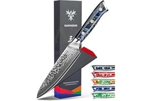 SANMUZUO Damas Couteau Tout Usage avec Lame 13 cm Professionnel Couteau Cuisine Couteau utilitaire en VG-10 67 Couche Damas Acier avec Poignée en Résine(Noir étoilé) - Xuan Série