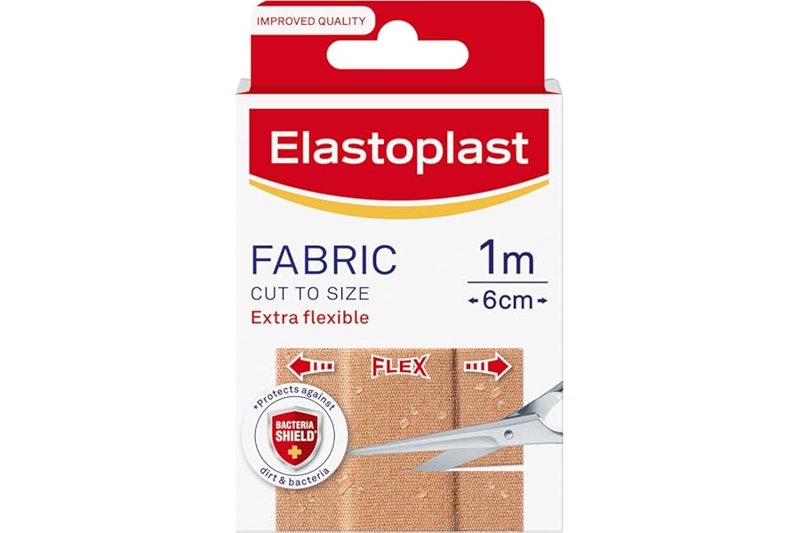 Elastoplast Fabric Cut to Size (1 m x 6 cm), Extra Flexible Wound Care, Moves with the Body, Water-Repellent & Breathable, 10 Strips