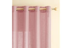 ‎EMEMA EMEMA Gardinen Vorhänge Leinenvorhang mit Ösen Voile Vorhang Leinenoptik Modern Halbtransparent für Wohnzimmer Dekoschal Kinderzimmer Schlaufenschal Küchengardinen 2er Set 140x225cm (BxH) Rosa