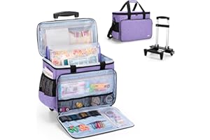 ‎YARWO Yarwo Abnehmbare Nähmaschinentrolley, Nähmaschine Koffer mit Rollen, Nähmaschine Trolley Tasche mit unterer Stützplatte für die meisten Standard-Nähmaschinen und Zubehör, Lila