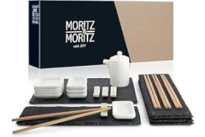 Moritz & Moritz. 22-częściowy zestaw do serwowania sushi dla 4 osób – 4 talerze do sushi, 1 talerz do serwowania, 4 miseczki do sosów, 8 pałeczek.