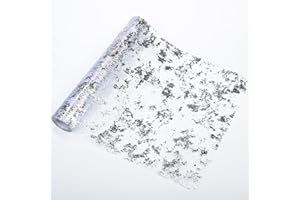 OKTAYOCUM 5M Silver Glitter Table Runner, Foil Metallic Thin Mesh Table Cloth, Silver Table Runner Roll, Table Decorations for DIY Wedding, Birthday Party, Baby Shower, Bridal Shower, Christmas (5M-Silver)