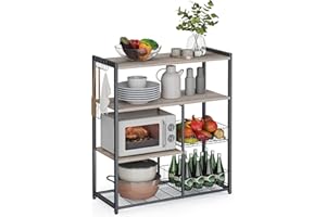 ‎VASAGLE VASAGLE Küchenregal, Standregal mit 2 Metallkörben, Bäckerregal mit Haken und Regalablagen, Mikrowellenregal, 35 x 80 x 93,5 cm, Greige-schwarz KKS096B02