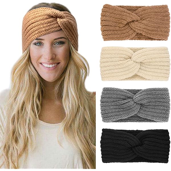 Damen Stirnband Mit Schleifenmuster – Gestrickt, Mit Perlen & Glitzer, Für Winter & Herbst