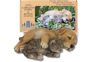 G&H DECOR Adornos de jardín de 18 cm con Forma de Gato y Perro durmiendo – Estatuas de jardín pintadas a Mano – Adornos de jardín Resistentes a la Intemperie Animales de Exterior