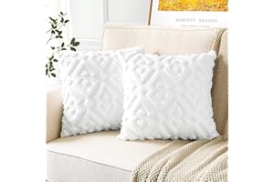 Artscope Juego de 2 Fundas de Cojines de Terciopelo Cojines de Sofá Funda de Almohada Decorativo Suave para Sofá Dormitorio Oficina Salón Geométrico Blanco Puro, 45x45cm