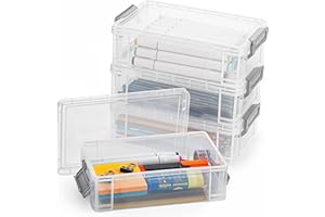 Winter Shore Scatole Impilabili Plastica per Materiale Scolastico (4 Pezzi) - Scatole Plastica Organizer Scuola - Astuccio Scuola - Scatole Plastica con Coperchio Piccole - Scatole Plastica Impilabili