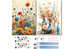 Lxmsja Måla efter siffror för vuxna, Wildflower Field och Wildflower Bouquet 2-pack Måla efter nummer Kit, DIY Akrylmålning H