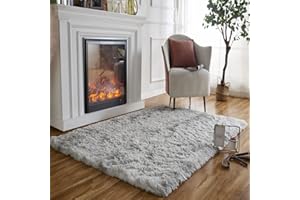 OBUNDI Antypoślizgowy dywan z wysokim runem Shaggy, wzór wie-dye, do salonu, nowoczesny (jasnoszary, 160 x 230 cm)