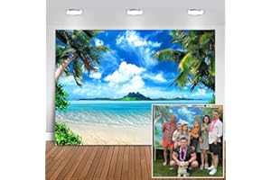 Avezano 2.1 * 1.5m Summer Ocean Beach Telón de Fondo para fotografía Palmera Tropical Cielo Azul Nubes Blancas Fondo de Arena de mar Banner de Fiesta para Photobooth Retrato Photo Studio Decoración
