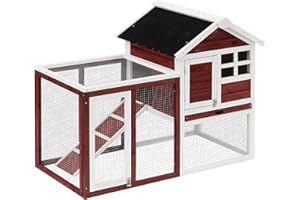 PawHut Klawiatura Wielozadaniowa z rampą, taca odchodowa, okno + bezpieczna zewnętrzna 2 drzwi 122L x 63l x 92H cm cegła czerwona