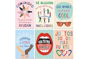 Sweetzer & Orange S&O 6 Stück Kindness Spanisch Klassenzimmer Poster, Dekoration für Klassenzimmer und Büros, inspirierende Poster Spanisch für Kinder, Growth Mindset Poster für den Unterricht.