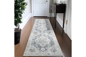 TOPICK Grey Runner, do przedpokoju, kwiatowy dywan vintage, krótkie włosie, orientalny, długi dywan kuchenny, sypialnia, salon, jadalnia, gabinet, biuro, składany, 60 x 300 cm