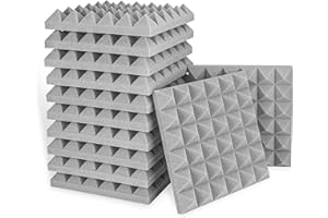 KUCHOOW Pochłaniacz dźwięku pianka akustyczna, 12 szt. czarna pianka akustyczna do podcastów, studiów nagrań, biur, nauki w domu, mata z pianki akustycznej （30 x 30 x 5 cm）