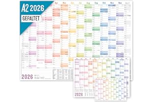 ‎HÄFFT Häfft® Wall Calendar 2026 A2 Folded (59.4 x 42 cm) "Rainbow" Wall Planner with Holiday and Holiday Overview, Includes Free A3 + A4 Calendar - Sustainable and Climate Friendly