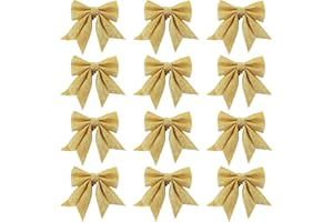 SSKHE 12 szt. ozdób choinkowych, cekiny, szampańskie, złote kokardki na Boże Narodzenie, dekoracyjne ozdoby choinkowe, artykuły na imprezę do domu, 12 szt