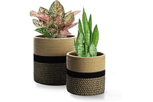 FairyLavie 2-Pack Cotton Rope Plant Basket, for Planter Decor, Reinforce Cotton Rope for Easier and Faster Shape Recovery, Multifunctional Basket Ideal Choice for Home Decor and Storage, 28cm & 20cm
