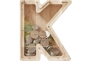 LAUREL & MASON Wooden Money Box Piggy Bank - Large Personalised Letter Solid Wood Piggy Bank Coin Saving Birthday Decorations - Letter Money Box for Kids and Adults (K)