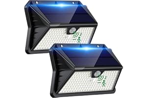 OUILA Solar Lights Outdoor Garden 185 LED Motion Sensor Security Lights, Solar Powered Wall Lighting with 3 Modes, IP65 Waterproof, Ideal for Patio, Fence, Driveway – 2 Pack Cool White