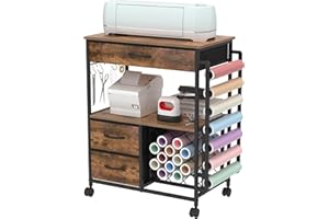 Trironsun Carrello pieghevole compatibile con supporto per macchina da taglio Cricut con cassetti, supporto in vinile, carrello per Cricut, accessori fai da te (marrone usticale)