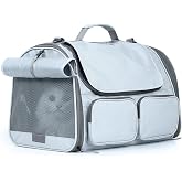 FUKUMARU Dog Cat Carrier, Airline Approved, Breathable Pet Carrier Bag, Travel Carrier for Pets up to 22 kg, Grey