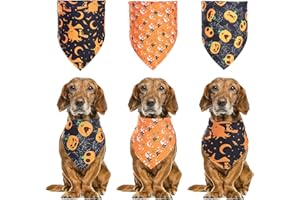 GLAITC Bandane per animali domestici,3Pcs Bandane per cani di Halloween Set di fazzoletti per cani Sciarpa per animali domestici con zucca fazzoletto da collo lavabile per cani di taglia piccola media gatti