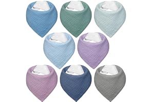 IKWOLETI Baberos Bebe Recien Nacido, Bavoirs Bebe Triangulares de Muselina, Baberos Bandana para Bebe Unisex, Altamente Absorbentes, Transpirables y Ajustables, 8 Piezas